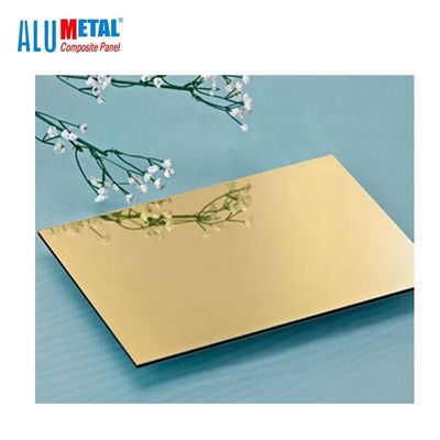 1220 X 2440mm Emas B1 Aluminium Composite Mirror Sheet 0.5 Mm Tebal HDPE Core