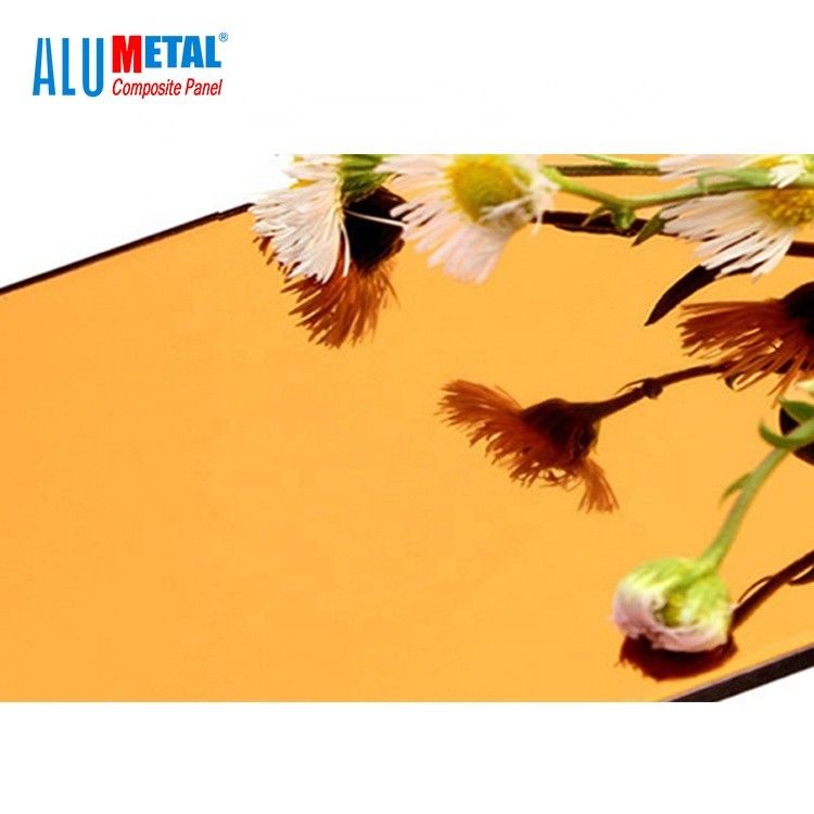 1220 X 2440mm Emas B1 Aluminium Composite Mirror Sheet 0.5 Mm Tebal HDPE Core